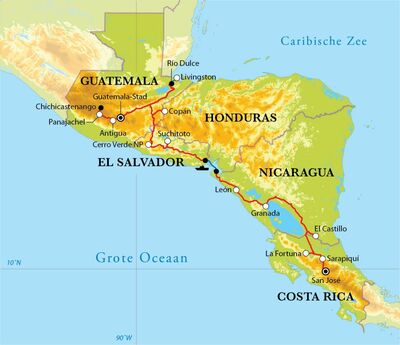 Routekaart Van San José naar Guatemala City, 25 dagen Routekaart Van San José naar Guatemala City, 25 dagen