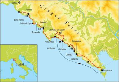 Routekaart Wandelreis Cinque Terre - Italië, 8 dagen